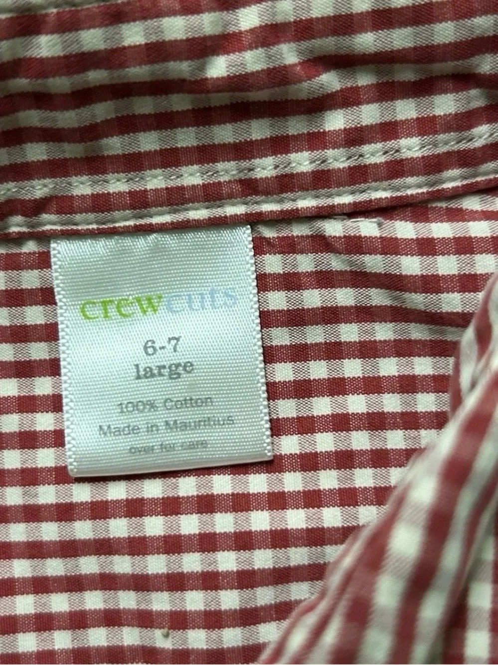 Boy’s J Crew Cuts Red White Plaid Button Up Shirt Size 6/7